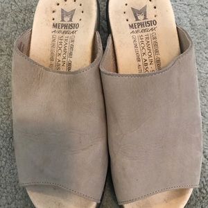 Mephisto open toe swede leather  slide wedge
